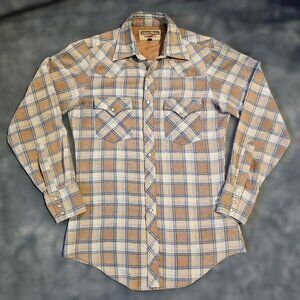 VTG Authentic Western Youngbloods Men's S Flannel Plaid Pearl Snap Button-Down